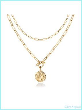 14K Gold Plated Layered Necklace Set Dainty Pendant Women
